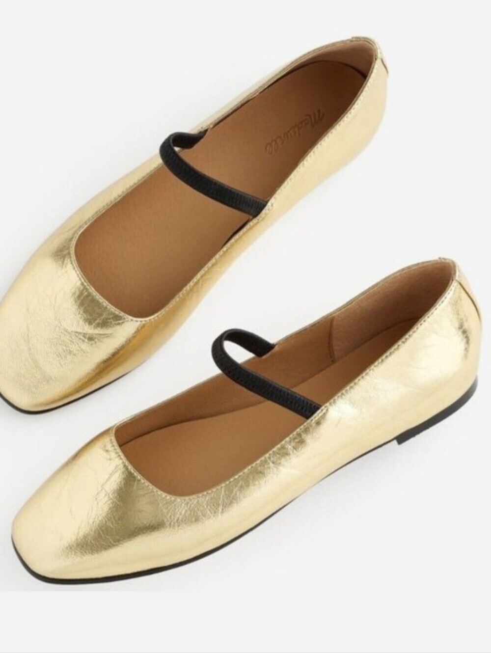 Madewell Greta Ballet Flats Gold Metallic Leather Crinkle Shoes Size 8